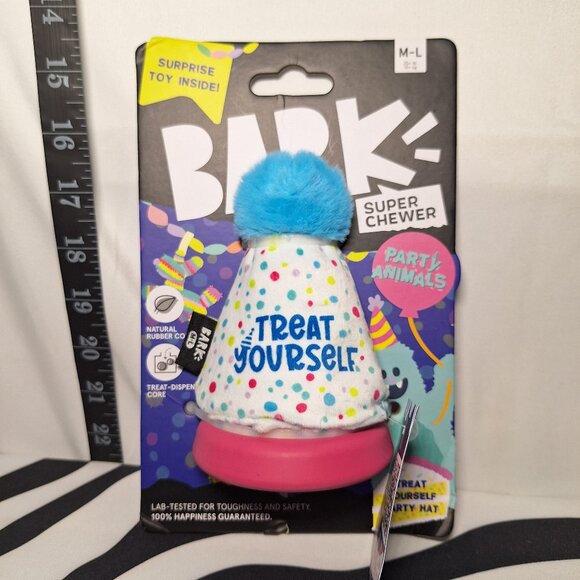 NWT Bark Super Chewer Party Animals Treat Yourself Party Hat Dog Toy M-L - Picture 1 of 3